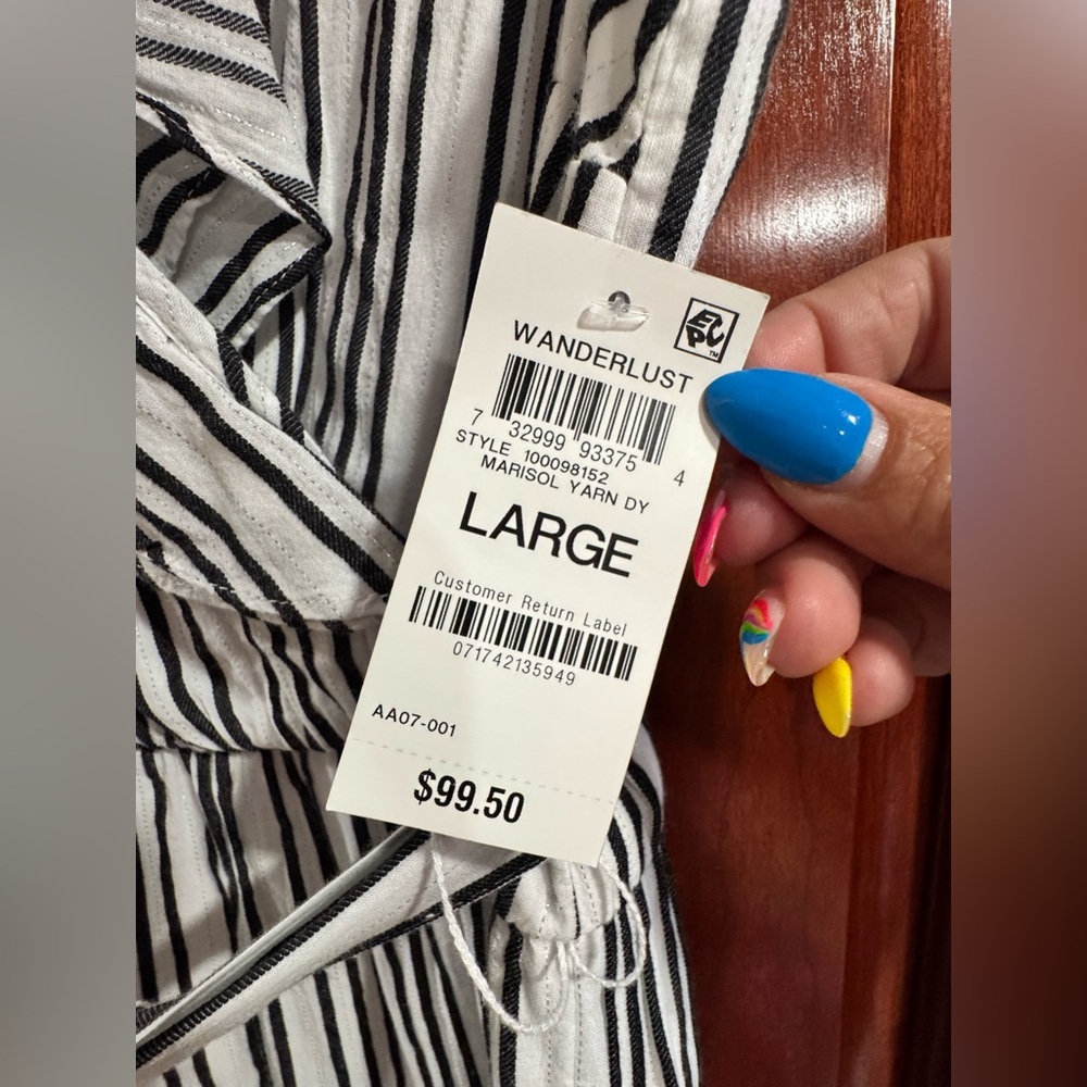 NWT INC Striped Ruffle Maxi Dress - White & Black with gold thread - Picture 4 of 10